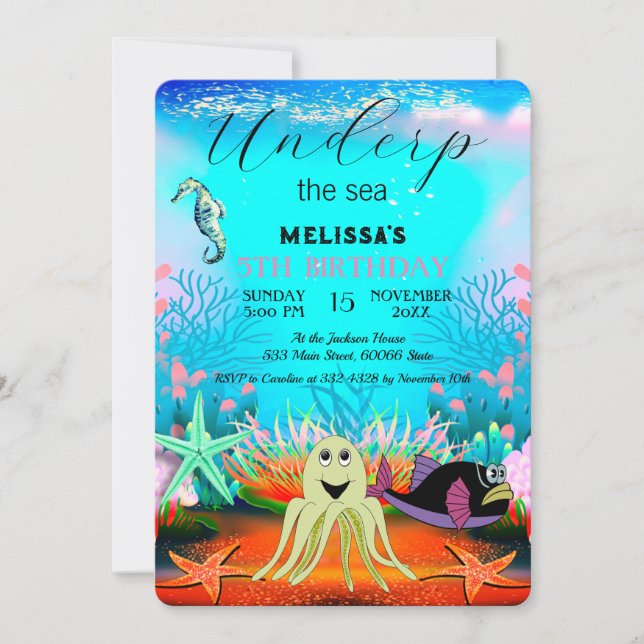Invitation Aquarelle mignonne pour enfants sous la mer Annive (Devant)