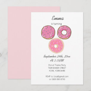 Invitation Aquarelle mignonne rose 3 beignets thème d'anniver
