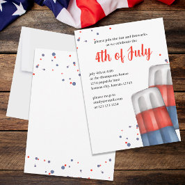 Invitation Aquarelle mignonne Rouge Blanc Bleu 4 juillet