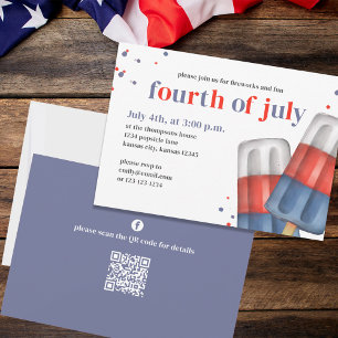 Invitation Aquarelle mignonne Rouge Blanc Bleu Popsicle QR Co