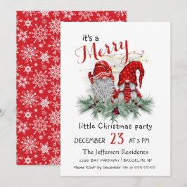 Invitation Aquarelle mignonne Rouge Gnomes Petite fête de Noë