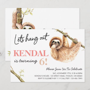 Invitation Aquarelle mignonne Sloth Hang Out Anniversaire
