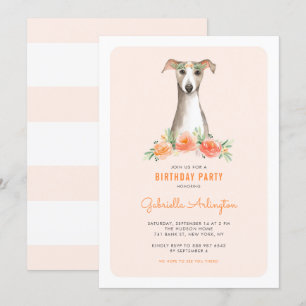 Invitation Aquarelle mignonne Whippet Peach Floral Anniversai