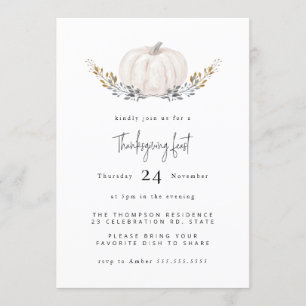 Invitation Aquarelle minimale Citrouille Foliage Thanksgiving