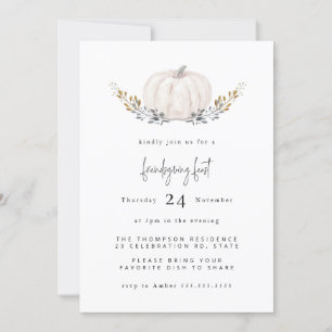 Invitation Aquarelle minimale Citrouille Gold Leaf Friendsgiv