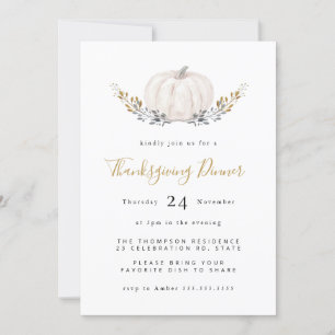 Invitation Aquarelle minimale Citrouille or Thanksgiving