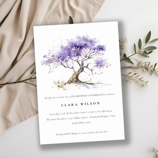 Invitation Aquarelle minimale Lilac Jacaranda Arbre Anniversa (Créateur téléchargé)