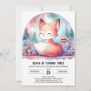 Invitation Aquarelle minimaliste Fox Anniversaire numérique