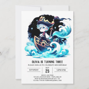 Invitation Aquarelle minimaliste Pirate Anniversaire