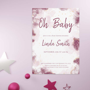Invitation Aquarelle minimaliste rose or Baby shower I