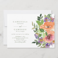 Aquarelle minimaliste violet orange Mariage floral