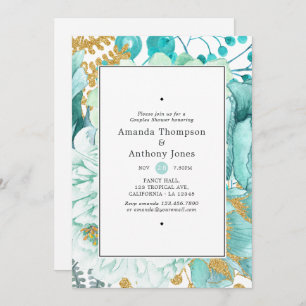 Invitation Aquarelle Mint Floral Couples Douche
