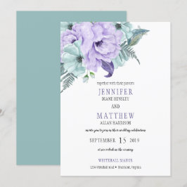 Invitation Aquarelle Mint Lavender Purple Peony Mariage
