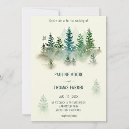 Invitation Aquarelle Misty Forest Retro Rustic Mariage