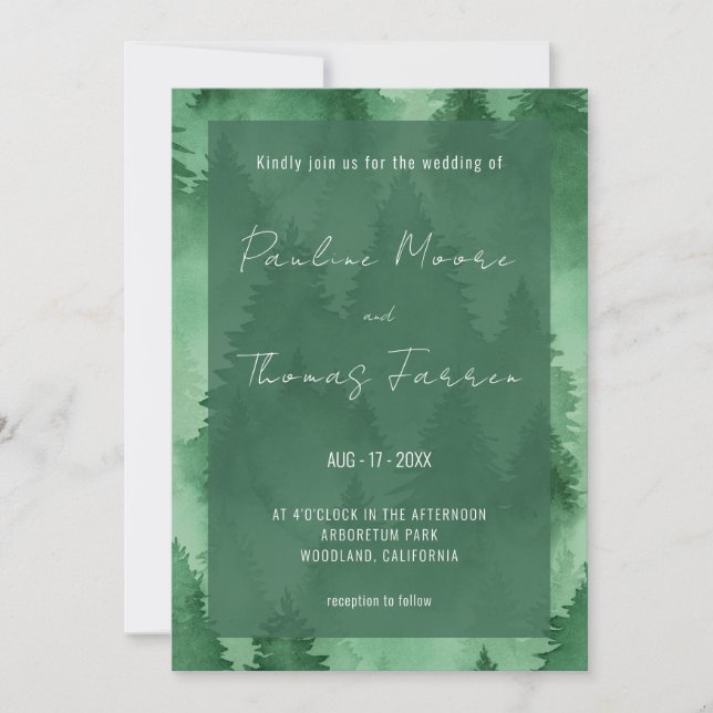 Invitation Aquarelle Misty Woodland Rustique Moderne (Devant)