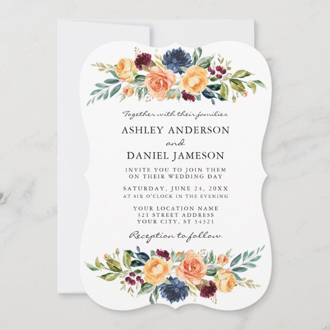 Invitation Aquarelle Mixte Floral Mariage (Devant)