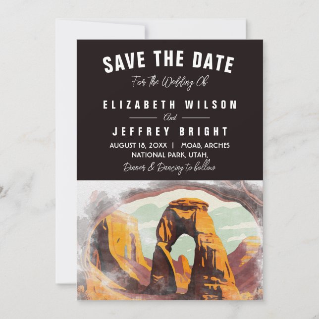 Invitation Aquarelle Moab Arches Park Utah Enregistrer la dat (Devant)