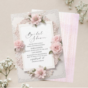 Invitation Aquarelle moderne 3D Fleurs roses Fête des mariées