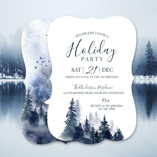 Invitation Aquarelle moderne art bleu et blanc Noël (Modern watercolor art blue and white Christmas Invitation)