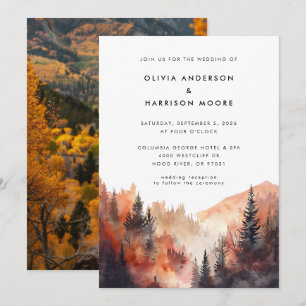 Invitation Aquarelle moderne Automne Mountain Photo Mariage