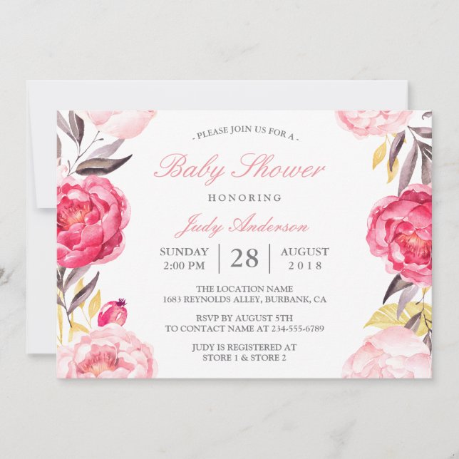 Invitation Aquarelle moderne Baby shower botanique floral (Devant)