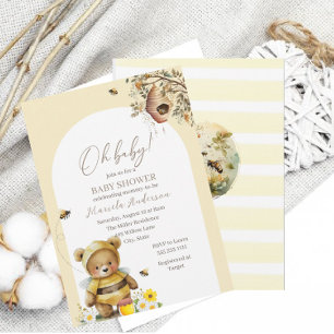 Invitation Aquarelle moderne Baby shower d'abeille douce