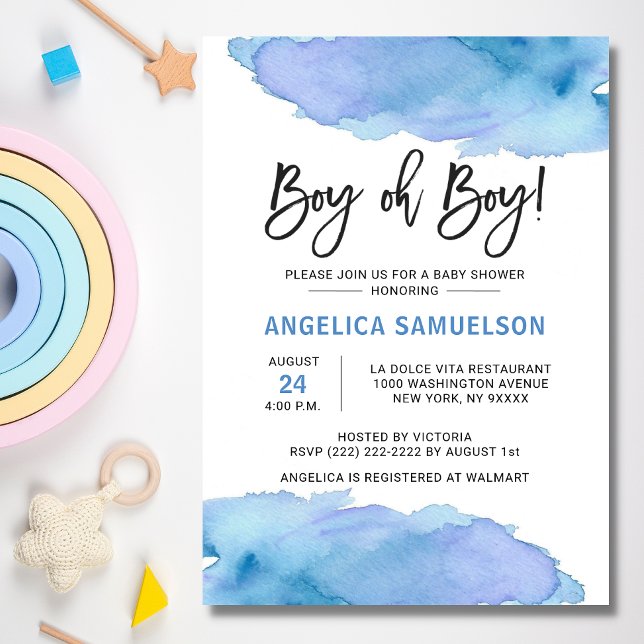 Invitation Aquarelle moderne bleu garçon Oh Baby shower de ga (Créateur téléchargé)