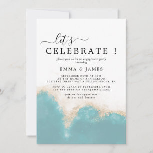 Invitation Aquarelle Moderne   Bleu Vert Fêtons 