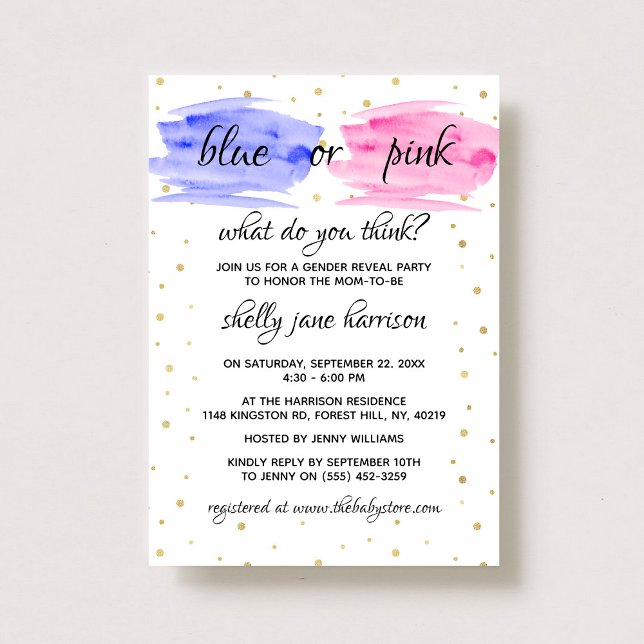 Invitation Aquarelle Moderne Bleue Ou Rose Fête De Révélation (Créateur téléchargé)