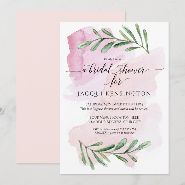 Invitation Aquarelle moderne Blush Pink Eucalyptus Folio (Devant / Derrière)