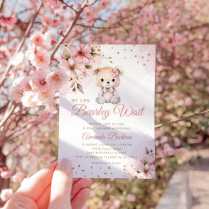 Invitation Aquarelle moderne Boho Teddy Bear Girl Baby shower