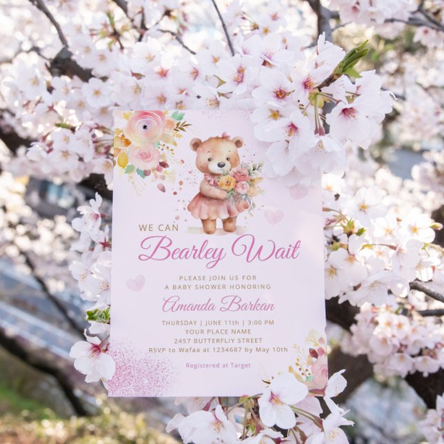 Invitation Aquarelle moderne Boho Teddy Bear Girl Baby shower (Créateur téléchargé)