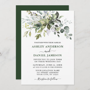 Invitation Aquarelle moderne Botanique Vert Mariage Vert