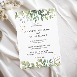 Invitation Aquarelle moderne Branche des Feuilles verts