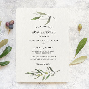 Invitation Aquarelle moderne Branche d'olive verte