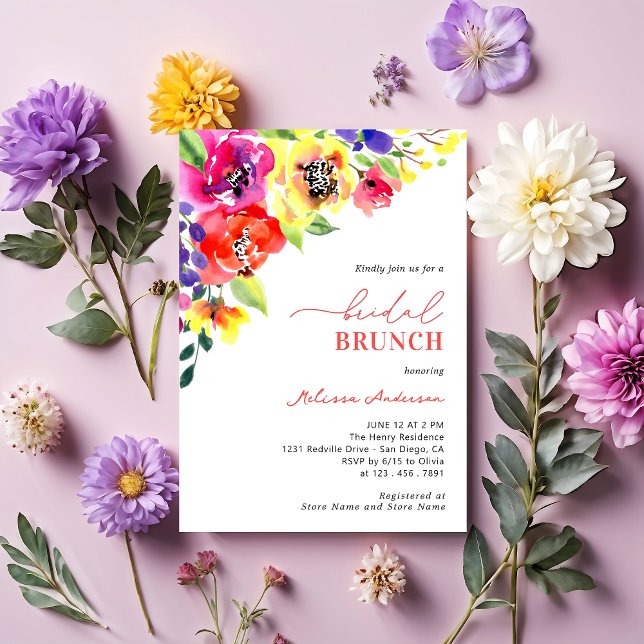 Invitation Aquarelle Moderne Brillant Floral Bridal Brunch (Créateur téléchargé)