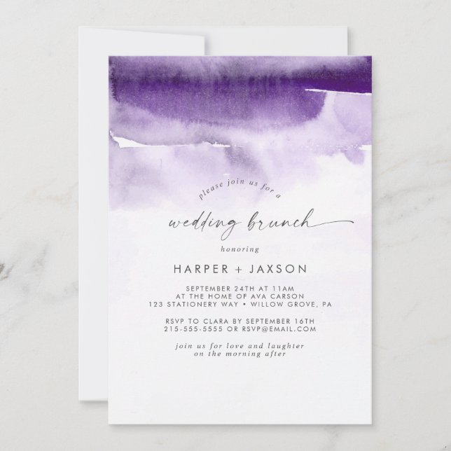 Invitation Aquarelle moderne | Brunch Mariage violet (Devant)