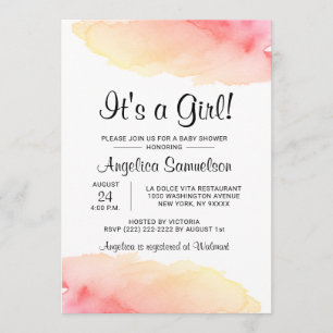 Invitation Aquarelle moderne C'EST UNE FILLE !Baby shower ros