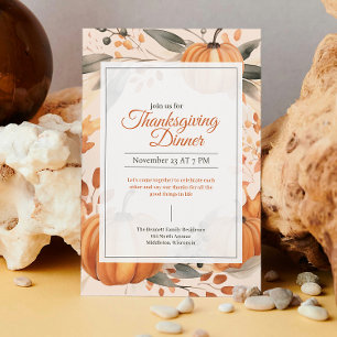 Invitation Aquarelle moderne Citrouille blanc Patch Thanksgiv
