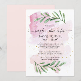 Invitation Aquarelle moderne Couples Douche Eucalyptus Feuill