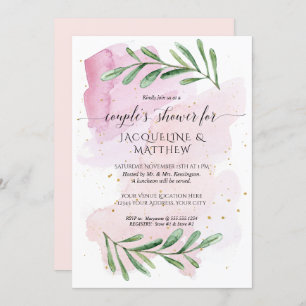 Invitation Aquarelle moderne Couples Douche Eucalyptus Feuill