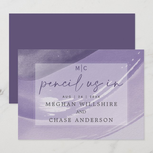 Invitation Aquarelle moderne de pochoir Us Plum (Devant / Derrière)