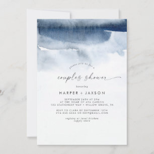 Invitation Aquarelle moderne   Douche Couples Bleues