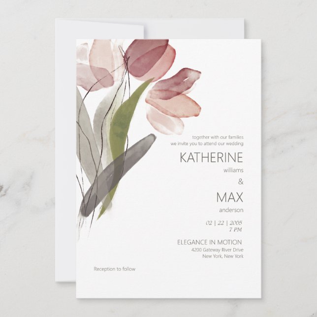 Invitation Aquarelle moderne Dusty Rose Floral Mariage (Devant)