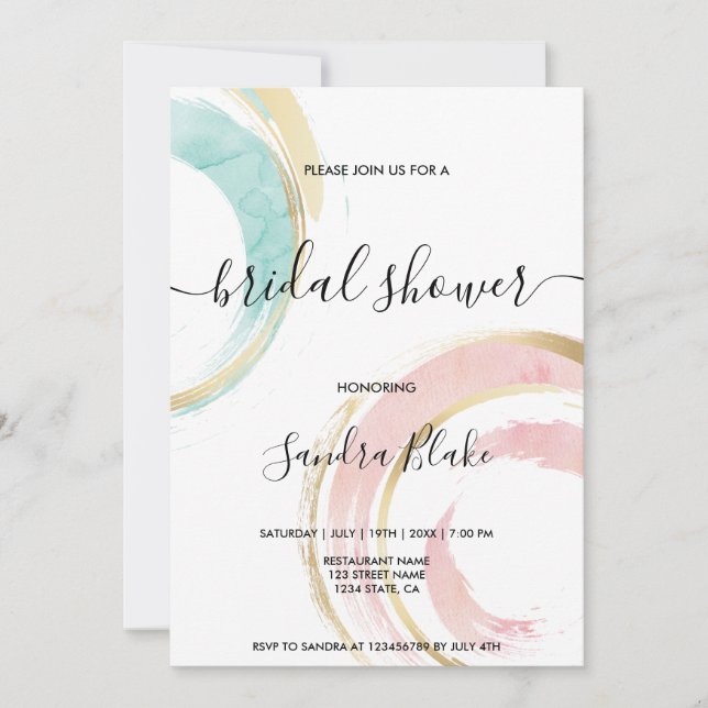 Invitation Aquarelle moderne Elégante Blush Pink Gold Invitat (Devant)