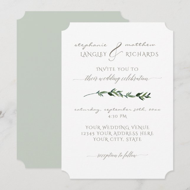 Invitation Aquarelle moderne et simple Foliage Verdure (Devant / Derrière)