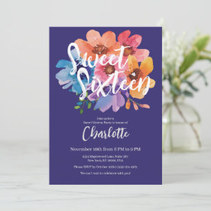 Invitation Aquarelle moderne Fleur Sweet 16 Party