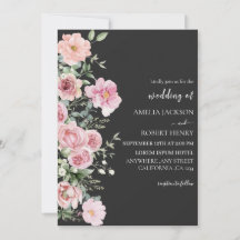 Aquarelle moderne fleurie Noir et or Mariage
