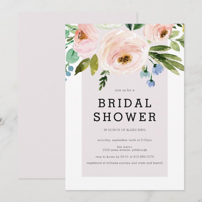 Invitation Aquarelle moderne Floral Douche nuptiale Invitatio (Devant / Derrière)