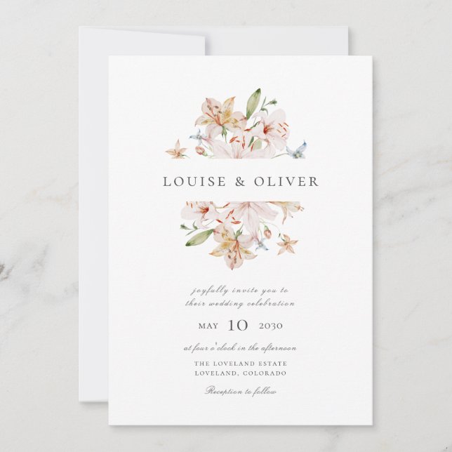 Invitation Aquarelle moderne Floral Lys Mariage (Devant)